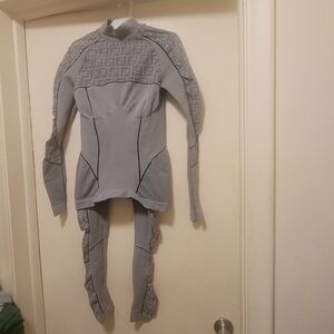 FENDI Gray Patterned Long Sleeve Top and Pants Set